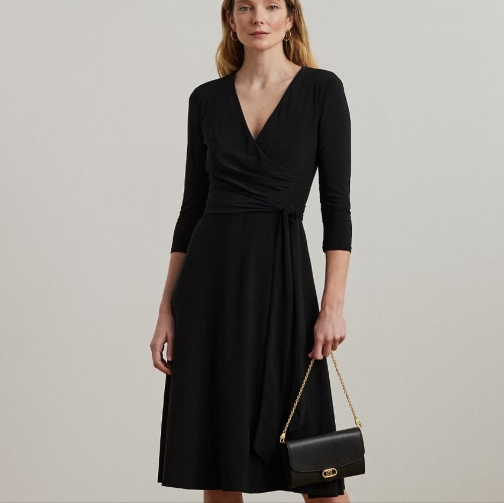 New Without Tags Feminine Formal Black Tie Black Wrap Dress SZ M